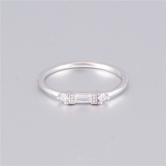 🍁 Silver White Chic Rectangle Round Gems Dainty Ring for Women, VIP179 - Picture 3 of 4